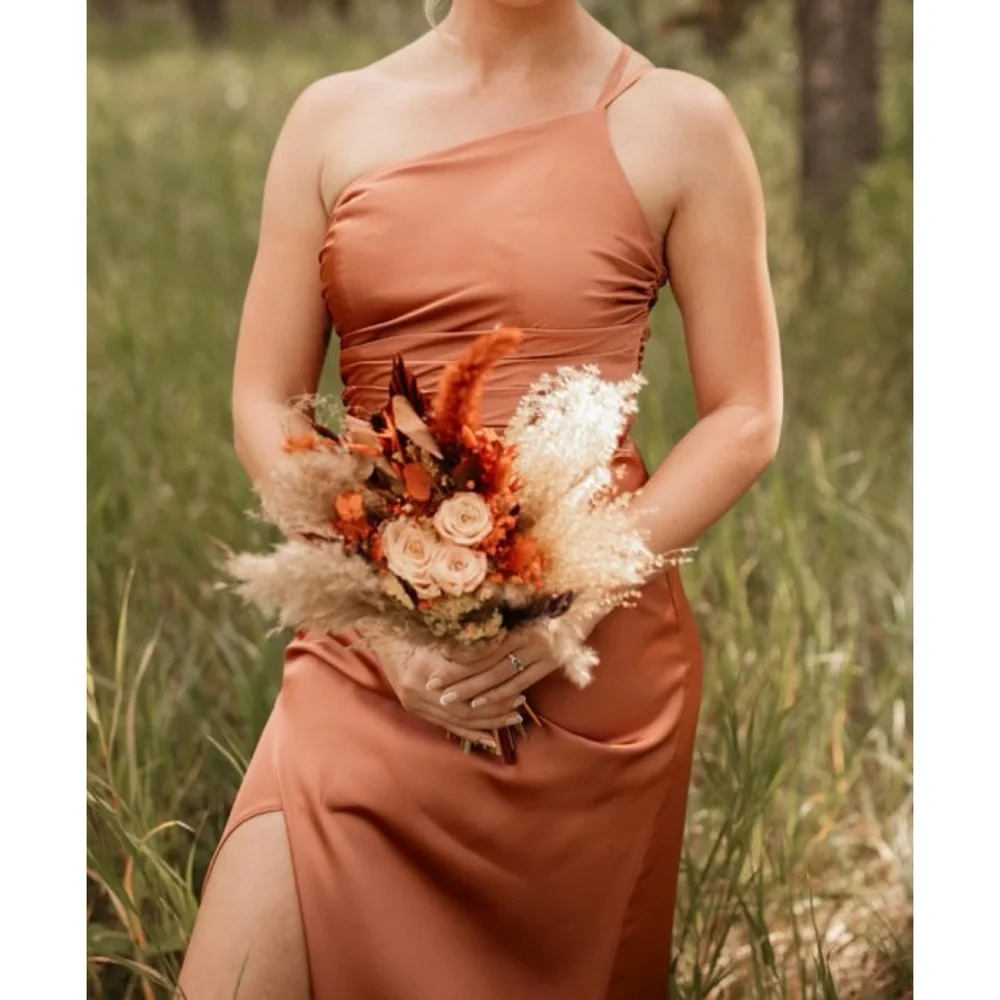Azazie Eren Fitted One Shoulder Stretch Satin Bridesmaid Dress in Moody Blue NWT - Picture 14 of 15